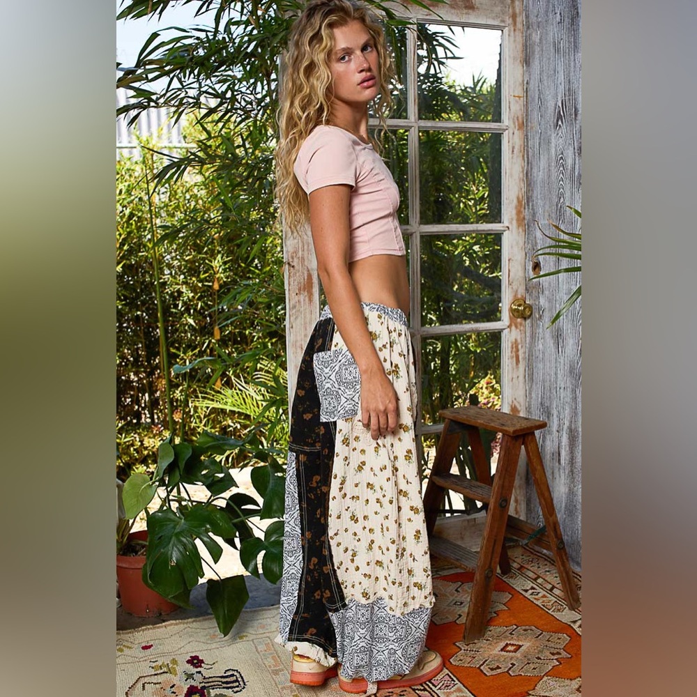 Pol “ Bloom + Loom Pants “ Patchwork Joggers Blac… - image 4